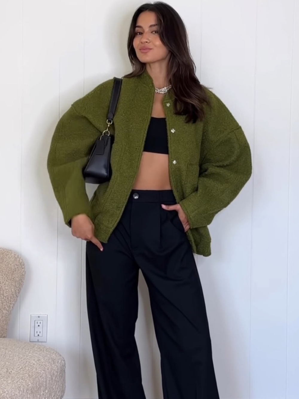 Zara Oversized Pocket Bomber Jacket - Green -